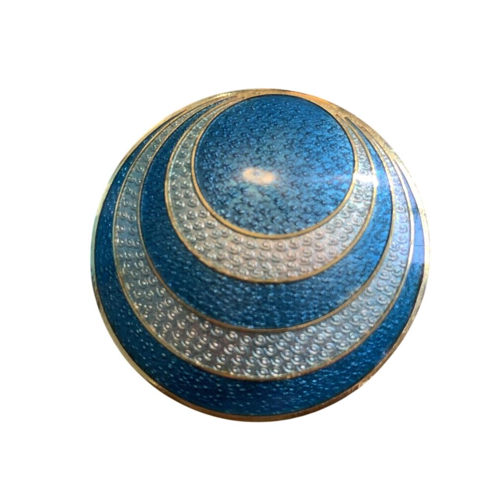 Vintage Enamel Cloisonné Circular Blue and Gold Tone Siti Pendant